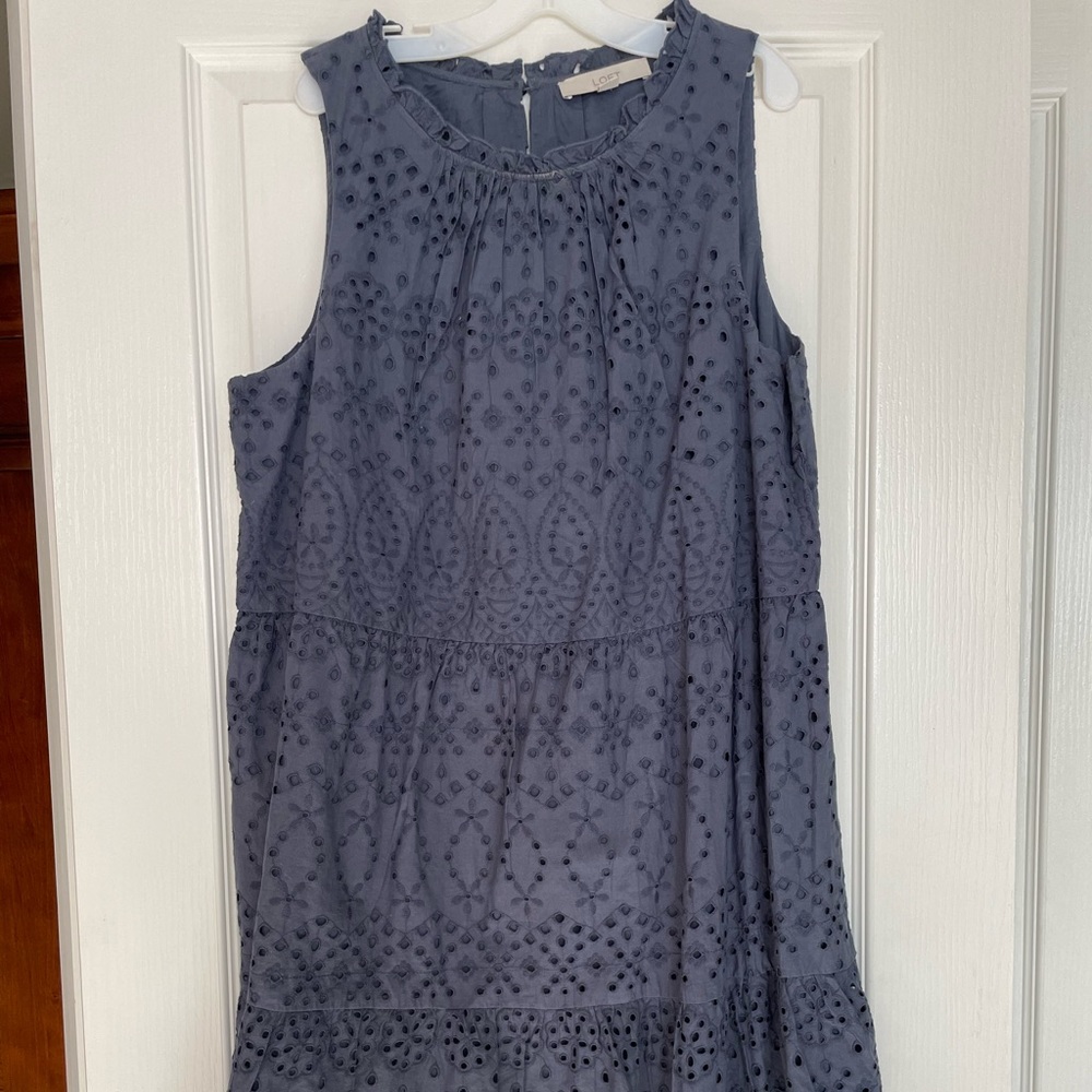 LOFT eyelet blue swing dress. NWOT
